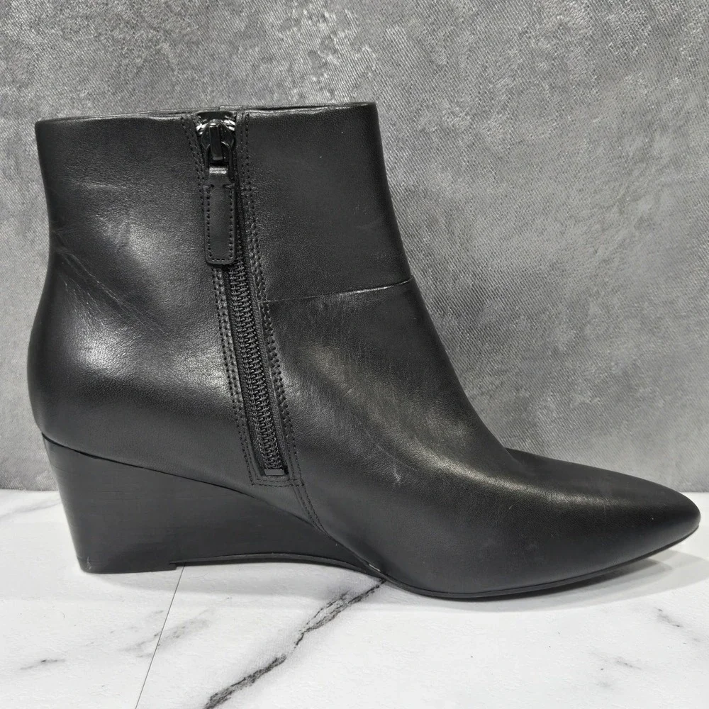 Cole Haan Eneida Ankle Boots Womens 5.5B Black Leather Wedge Pointed Toe Zip